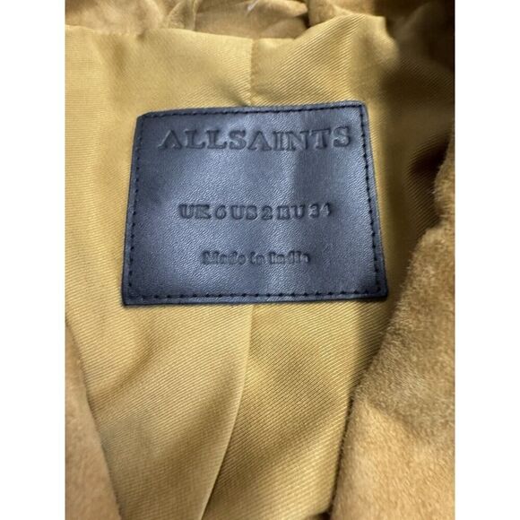 All Saints Tassel Fringe Cropped Genuine Suede Leather Biker Jacket sz 2 US - Picture 14 of 16